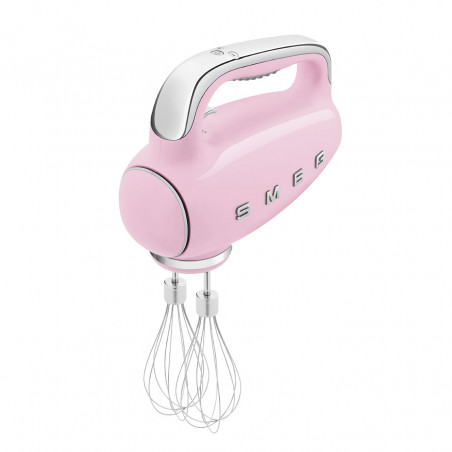 Mixer manual SMEG 50's Style HMF01PKEU, 250 W, 9 viteze, funcție Turbo, afișaj LED ascuns, cronometru, accesorii, roz