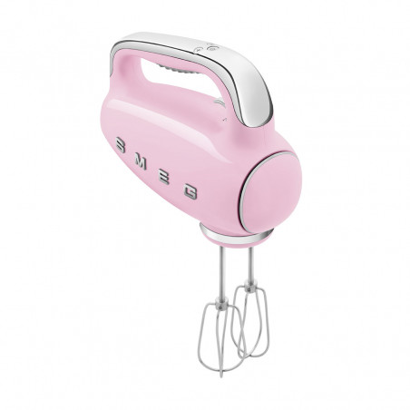 Mixer manual SMEG 50's Style HMF01PKEU, 250 W, 9 viteze, funcție Turbo, afișaj LED ascuns, cronometru, accesorii, roz