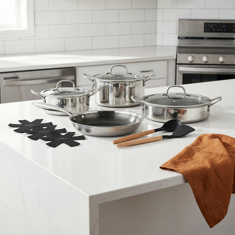 Set de oale Swiss Haus SH-ZG1012, 12 piese, Acoperire ceramica Sapphire, Cuptor pana la 260°C, Inductie, Argintiu