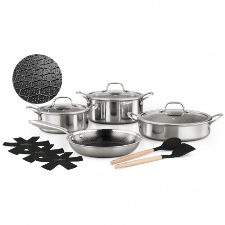 Set de oale Swiss Haus SH-ZG1012, 12 piese, Acoperire ceramica Sapphire, Cuptor pana la 260°C, Inductie, Argintiu