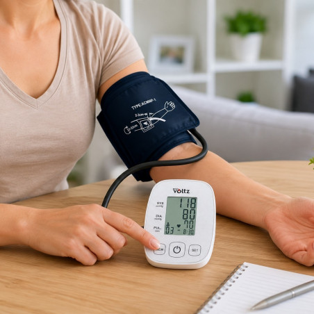 Aparat de măsurare a tensiunii arteriale Oliver Voltz OV56510B, pentru biceps, afișaj LCD, 2×90 de poziții de memorie, alb