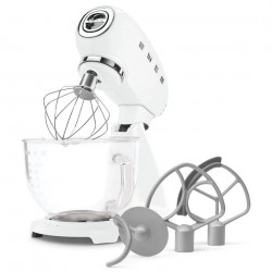 Mixer planetar SMEG SMF15WHEU, 1000 W, 4,8 l, 10 viteze, antrenare directă, picioare antiderapante, alb