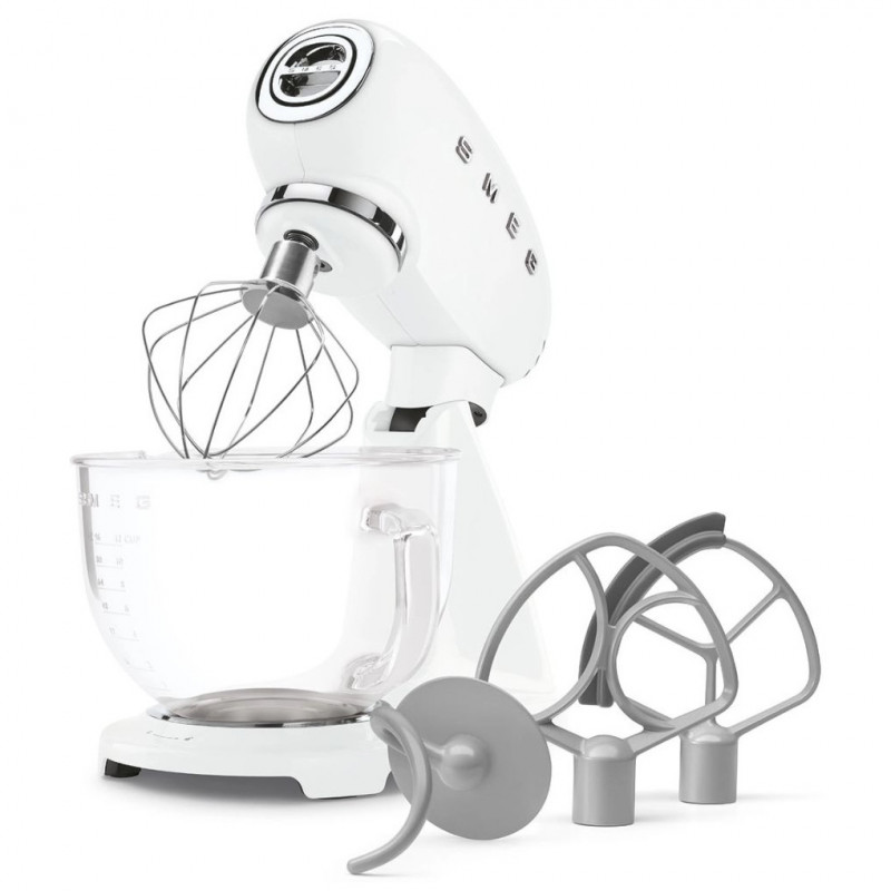 Mixer planetar SMEG SMF15WHEU, 1000 W, 4,8 l, 10 viteze, antrenare directă, picioare antiderapante, alb