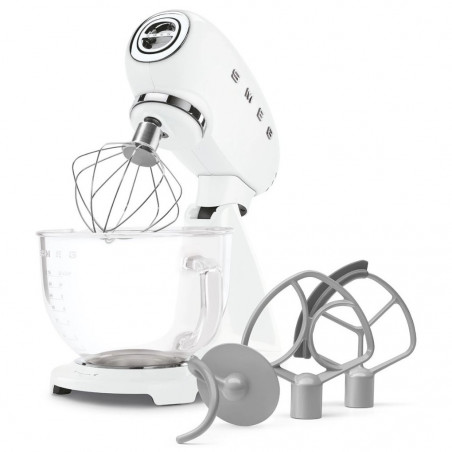 Mixer planetar SMEG SMF15WHEU, 1000 W, 4,8 l, 10 viteze, antrenare directă, picioare antiderapante, alb