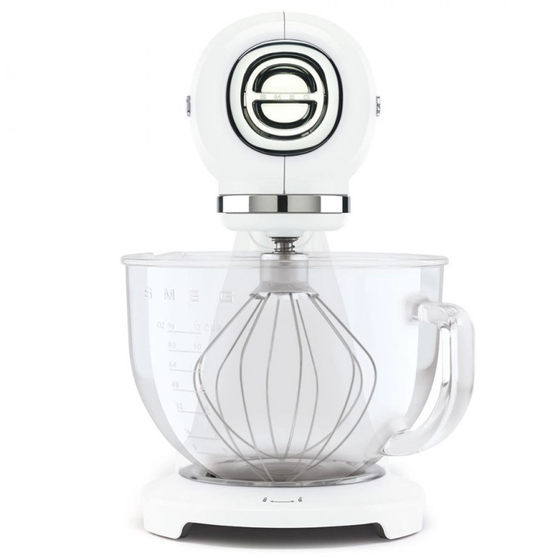 Mixer planetar SMEG SMF15WHEU, 1000 W, 4,8 l, 10 viteze, antrenare directă, picioare antiderapante, alb