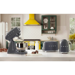 Mixer planetar SMEG SMF03GREU, 800 W, 4,8 l, 10 viteze, Functie de pornire treptata, Bol cu maner, Gri