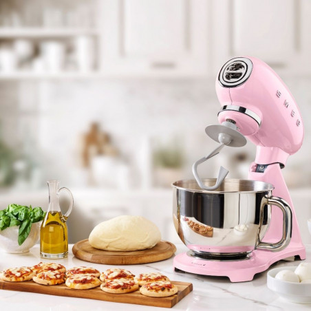 Mixer planetar SMEG SMF03PKEU, 800 W, 4,8 l, 10 viteze, funcție de pornire treptată, picioare antiderapante, roz
