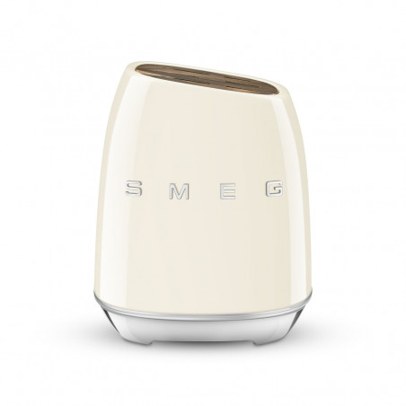 Set de cuțite cu suport SMEG KBSF02CR, 7 piese, mânere din lemn de salcâm, oțel inoxidabil german, culoare crem