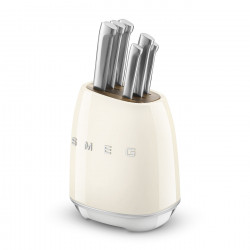 Set de cuțite cu suport SMEG KBSF02CR, 7 piese, mânere din lemn de salcâm, oțel inoxidabil german, culoare crem
