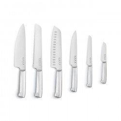 Set de cuțite cu suport SMEG KBSF02CR, 7 piese, mânere din lemn de salcâm, oțel inoxidabil german, culoare crem