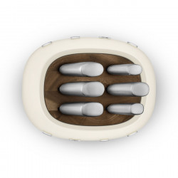 Set de cuțite cu suport SMEG KBSF02CR, 7 piese, mânere din lemn de salcâm, oțel inoxidabil german, culoare crem