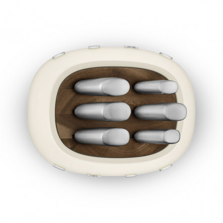 Set de cuțite cu suport SMEG KBSF02CR, 7 piese, mânere din lemn de salcâm, oțel inoxidabil german, culoare crem