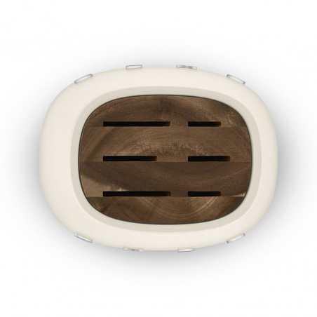 Set de cuțite cu suport SMEG KBSF02CR, 7 piese, mânere din lemn de salcâm, oțel inoxidabil german, culoare crem