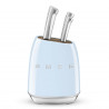 Set de cuțite cu suport SMEG KBSF02PB, 7 piese, mânere din lemn de salcâm, oțel inoxidabil german, albastru pastel