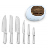 Set de cuțite cu suport SMEG KBSF02PB, 7 piese, mânere din lemn de salcâm, oțel inoxidabil german, albastru pastel