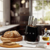 Set de cuțite cu suport SMEG KBSF02BL, 7 piese, mânere din lemn de salcâm, oțel inoxidabil german, negru