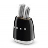 Set de cuțite cu suport SMEG KBSF02BL, 7 piese, mânere din lemn de salcâm, oțel inoxidabil german, negru