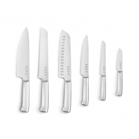 Set de cuțite cu suport SMEG KBSF02BL, 7 piese, mânere din lemn de salcâm, oțel inoxidabil german, negru