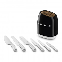 Set de cuțite cu suport SMEG KBSF02BL, 7 piese, mânere din lemn de salcâm, oțel inoxidabil german, negru