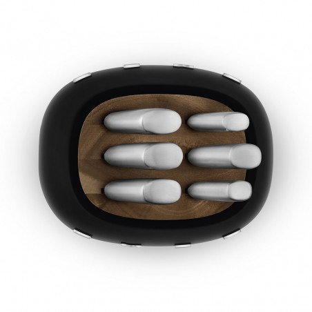Set de cuțite cu suport SMEG KBSF02BL, 7 piese, mânere din lemn de salcâm, oțel inoxidabil german, negru