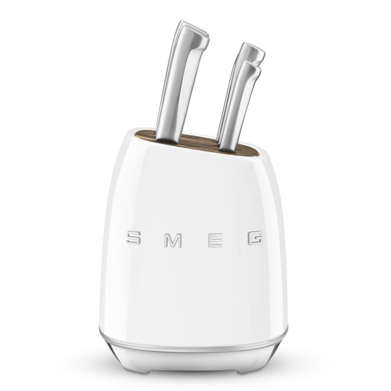 Set de cuțite cu suport SMEG KBSF02WH, 7 piese, mânere din lemn de salcâm, oțel inoxidabil german, alb