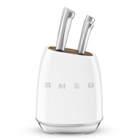 Set de cuțite cu suport SMEG KBSF02WH, 7 piese, mânere din lemn de salcâm, oțel inoxidabil german, alb
