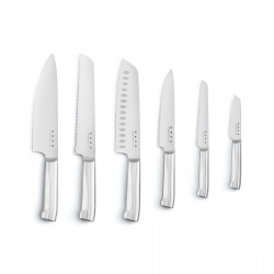 Set de cuțite cu suport SMEG KBSF02WH, 7 piese, mânere din lemn de salcâm, oțel inoxidabil german, alb