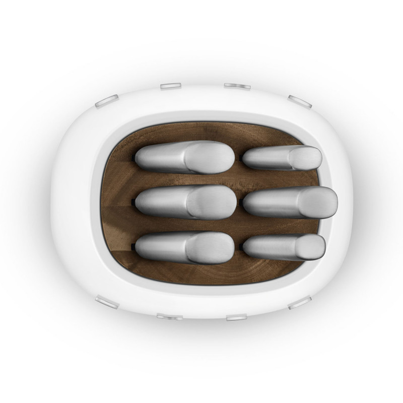 Set de cuțite cu suport SMEG KBSF02WH, 7 piese, mânere din lemn de salcâm, oțel inoxidabil german, alb