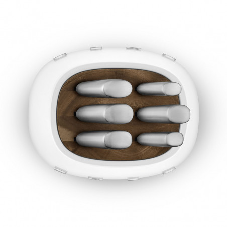 Set de cuțite cu suport SMEG KBSF02WH, 7 piese, mânere din lemn de salcâm, oțel inoxidabil german, alb