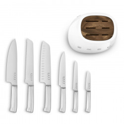 Set de cuțite cu suport SMEG KBSF02WH, 7 piese, mânere din lemn de salcâm, oțel inoxidabil german, alb
