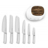 Set de cuțite cu suport SMEG KBSF02WH, 7 piese, mânere din lemn de salcâm, oțel inoxidabil german, alb