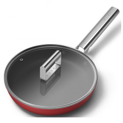 Tigaie cu capac SMEG CKFF2401RDM, 1,9 l, Ø24 cm, acoperire cu teflon, până la 250 °C, fără PFAS, pentru plite cu inducție, roșie