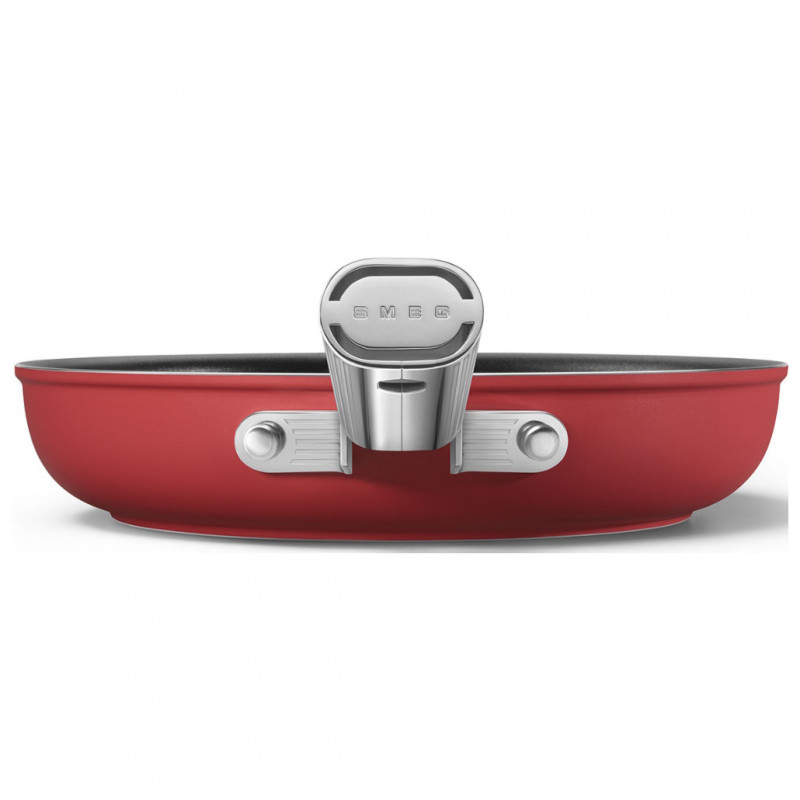 Tigaie cu capac SMEG CKFF2401RDM, 1,9 l, Ø24 cm, acoperire cu teflon, până la 250 °C, fără PFAS, pentru plite cu inducție, roșie