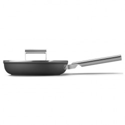 Tigaie cu capac SMEG CKFF2401BLM, 1,9 l, Ø24 cm, acoperire cu teflon, până la 250 °C, fără PFAS, pentru plite cu inducție, negru