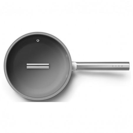 Tigaie cu capac SMEG CKFF2401BLM, 1,9 l, Ø24 cm, acoperire cu teflon, până la 250 °C, fără PFAS, pentru plite cu inducție, negru