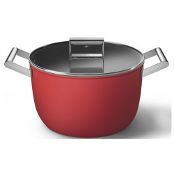 Oală SMEG CKFC2611RDM, 7,7 l, Ø26 cm, acoperire cu teflon, până la 250 °C, pentru plite cu inducție, roșie