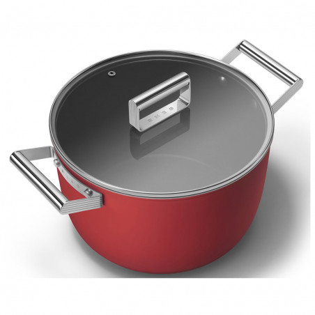 Oală SMEG CKFC2611RDM, 7,7 l, Ø26 cm, acoperire cu teflon, până la 250 °C, pentru plite cu inducție, roșie