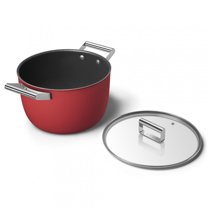 Oală SMEG CKFC2611RDM, 7,7 l, Ø26 cm, acoperire cu teflon, până la 250 °C, pentru plite cu inducție, roșie