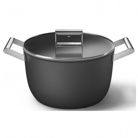 Oală SMEG CKFC2611BLM, 7,7 l, Ø26 cm, acoperire cu teflon, până la 250 °C, pentru plite cu inducție, negru