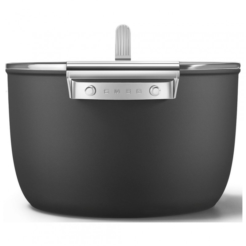 Oală SMEG CKFC2611BLM, 7,7 l, Ø26 cm, acoperire cu teflon, până la 250 °C, pentru plite cu inducție, negru