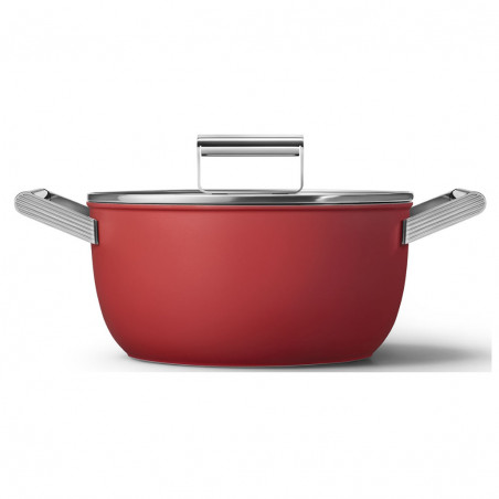 Oală SMEG CKFC2411RDM, 4,8 l, Ø24 cm, acoperire cu teflon, până la 250 °C, pentru plite cu inducție, roșie