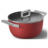 Oală SMEG CKFC2411RDM, 4,8 l, Ø24 cm, acoperire cu teflon, până la 250 °C, pentru plite cu inducție, roșie