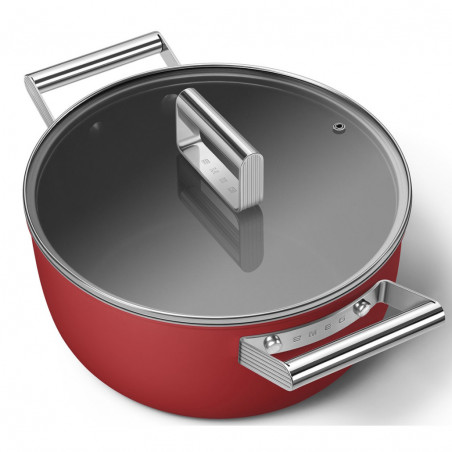 Oală SMEG CKFC2411RDM, 4,8 l, Ø24 cm, acoperire cu teflon, până la 250 °C, pentru plite cu inducție, roșie