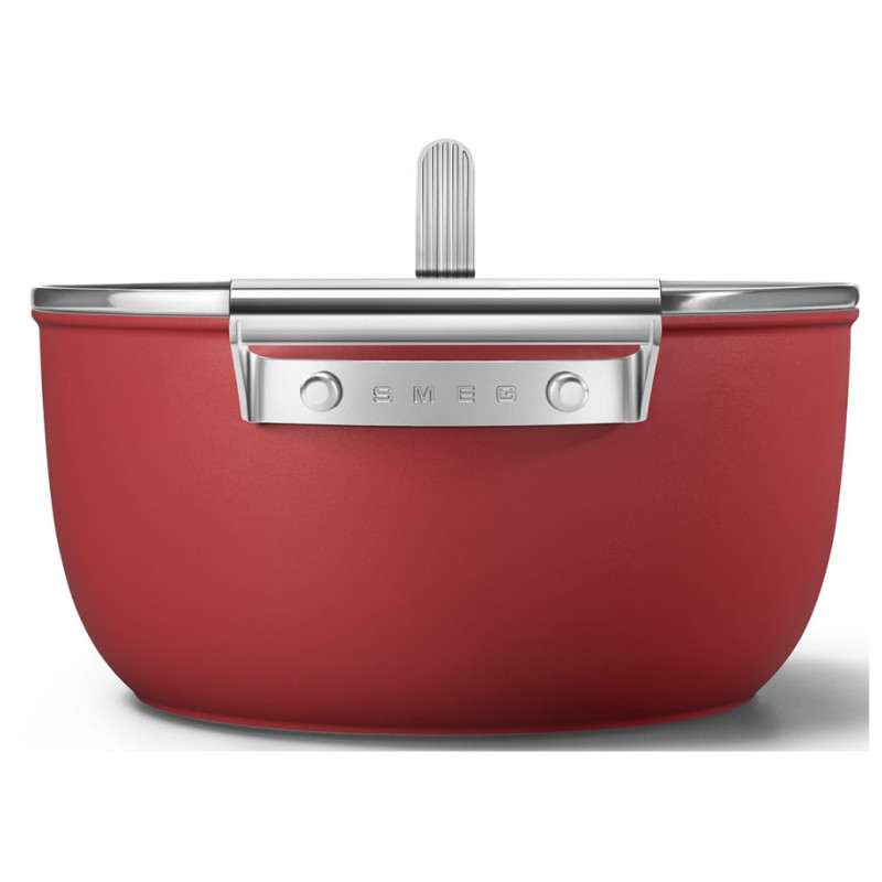Oală SMEG CKFC2411RDM, 4,8 l, Ø24 cm, acoperire cu teflon, până la 250 °C, pentru plite cu inducție, roșie