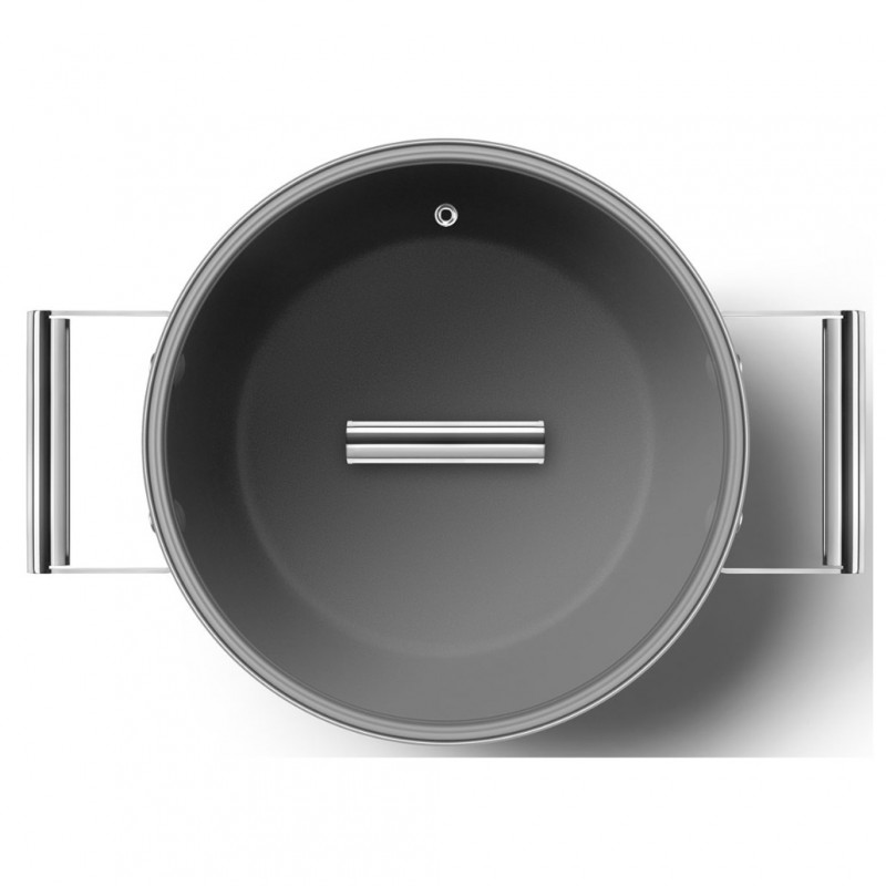 Oală SMEG CKFC2411RDM, 4,8 l, Ø24 cm, acoperire cu teflon, până la 250 °C, pentru plite cu inducție, roșie