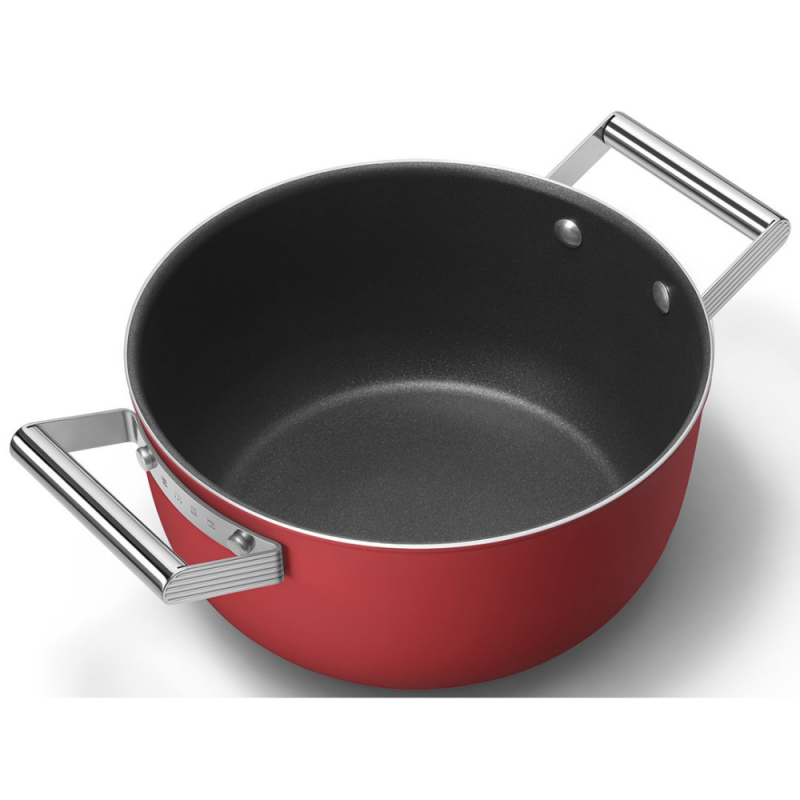 Oală SMEG CKFC2411RDM, 4,8 l, Ø24 cm, acoperire cu teflon, până la 250 °C, pentru plite cu inducție, roșie