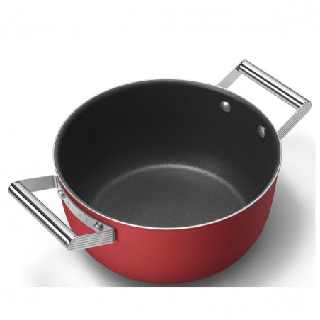 Oală SMEG CKFC2411RDM, 4,8 l, Ø24 cm, acoperire cu teflon, până la 250 °C, pentru plite cu inducție, roșie