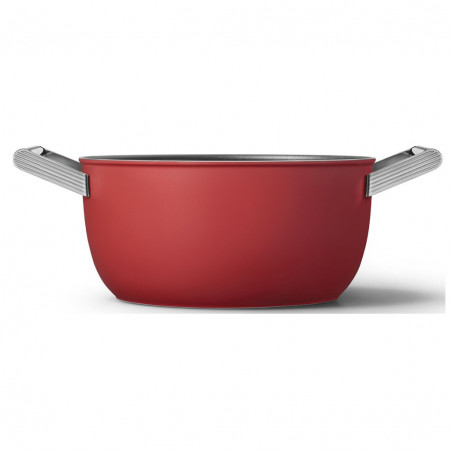 Oală SMEG CKFC2411RDM, 4,8 l, Ø24 cm, acoperire cu teflon, până la 250 °C, pentru plite cu inducție, roșie