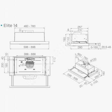 Hota de bucătărie încastrabilă Elica Elite 14 Lux BL 60, 121 W, 60 cm, clasa D, 304 m³/h, iluminare LED, negru