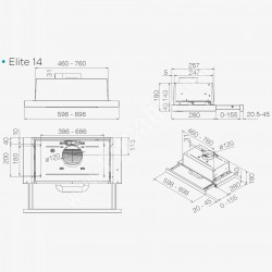 Hota de bucătărie încastrabilă Elica Elite 14 Lux GRVTWH 60, 121 W, 60 cm, Clasa D, 304 m³/h, iluminare LED, Gri/Alb
